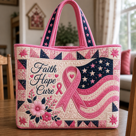 Breast Cancer Awareness Tote Bag, Faith Hope Cure Pink Ribbon Gift