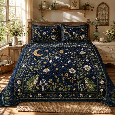 Moon Garden Quilt Bedding Set, Custom Name Cottagecore Witch