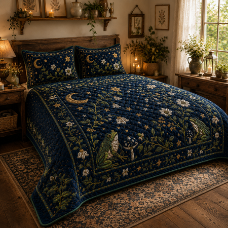 Moon Garden Quilt Bedding Set, Custom Name Cottagecore Witch