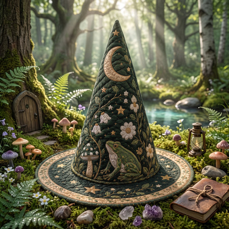 Quilted Witch Hat, Moon Garden Frog Cottagecore Halloween