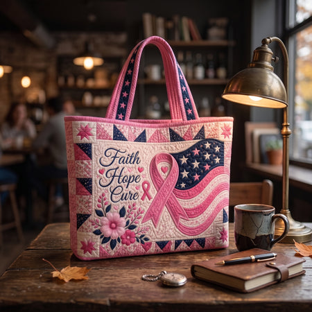 Breast Cancer Awareness Tote Bag, Faith Hope Cure Pink Ribbon Gift