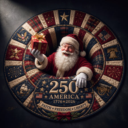 America 250th Anniversary Patriotic Christmas Rug, Santa Illusion