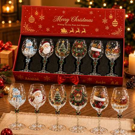 Christmas Wine Glasses Gift Set, Festive Holiday Goblets Box