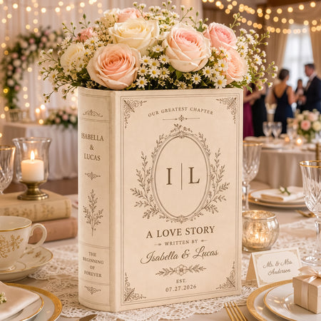 Personalized Ceramic Book Vase, Custom Names Wedding Gift