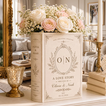 Personalized Ceramic Book Vase, Custom Names Wedding Gift