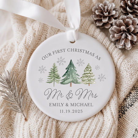 Personalized Newlywed Christmas Ornament, Custom Name Married Gift