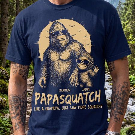 Personalized Papasquatch Shirt, Custom Name Bigfoot Grandpa Tee