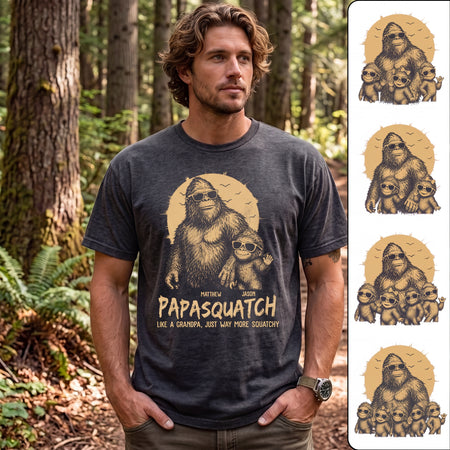 Personalized Papasquatch Shirt, Custom Name Bigfoot Grandpa Tee