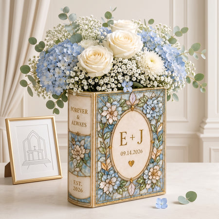 Personalized Ceramic Book Vase, Custom Names Wedding Gift