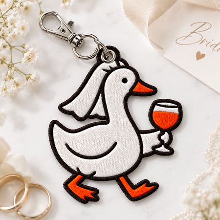 Silly Goose Bride Walking With Wine - Embroidered Patch Keychain