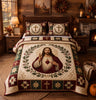 Jesus Christ Quilted Bedding Set, Religious Cross Floral Decor