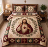 Jesus Christ Quilted Bedding Set, Religious Cross Floral Decor