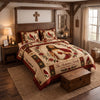 Personalized Jesus Sacred Heart Quilt, Custom Family Name Christmas Bedding
