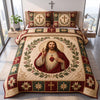 Jesus Christ Quilted Bedding Set, Religious Cross Floral Decor
