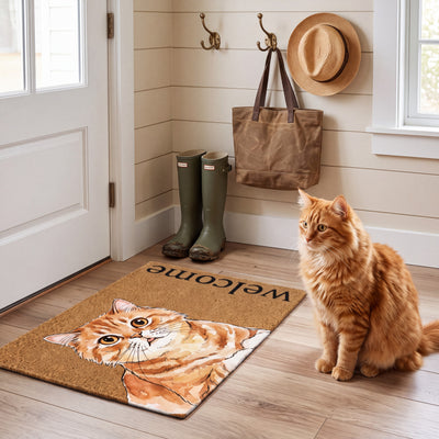 Personalized Pet Portrait Doormat, Custom Dog Name, Funny Hello Mat