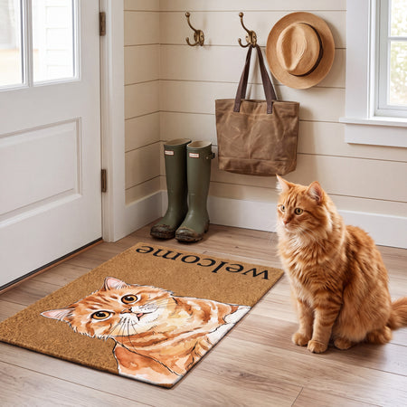 Personalized Pet Portrait Doormat, Custom Dog Name, Funny Hello Mat