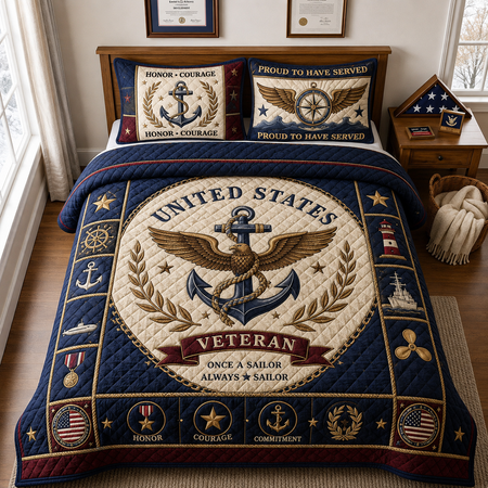 US Navy Veteran Quilt Bedding Set, Sailor Pride Gift