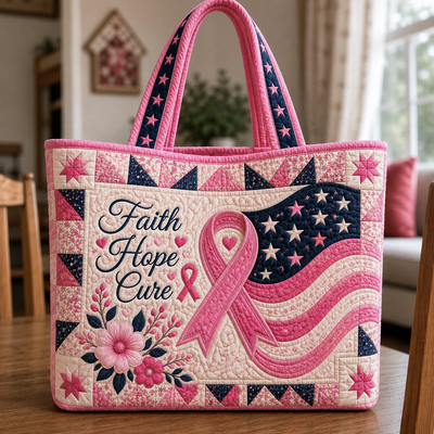 Breast Cancer Awareness Tote Bag, Faith Hope Cure Pink Ribbon Gift
