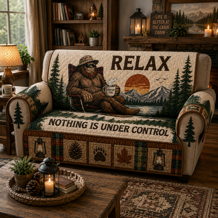 Quilted Sasquatch Couch Cover, Bigfoot Cabin Living Room Decor