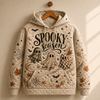 Spooky Season Quilted Hoodie, Ghost Print Halloween Sweatshirt