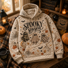 Spooky Season Quilted Hoodie, Ghost Print Halloween Sweatshirt