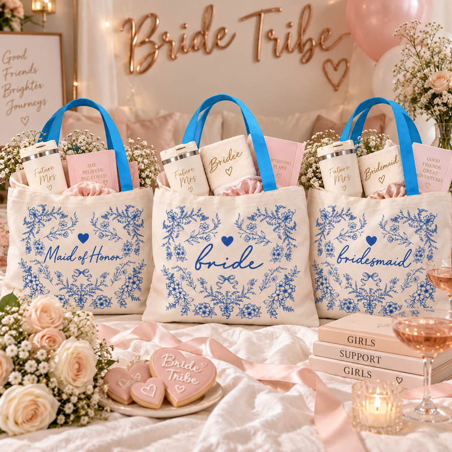 Bride Tribe Floral Heart Bridal Party Gift Canvas Tote Bag