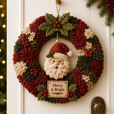 Christmas Wreath DIY Craft Kit, Beginner No-Sew Poke Art Set