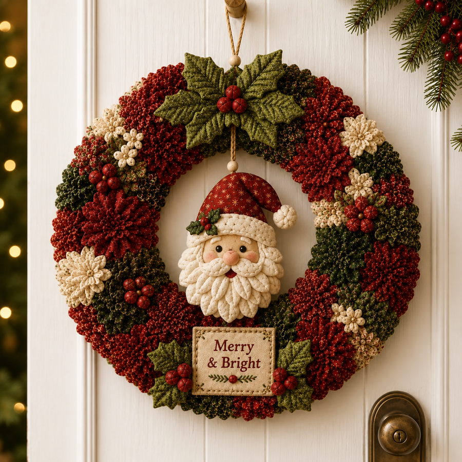 Christmas Wreath DIY Craft Kit, Beginner No-Sew Poke Art Set