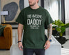 White unisex t-shirt with bold text reading This Awesome Daddy Belongs To with two children's names, dad fathers day gifts idea