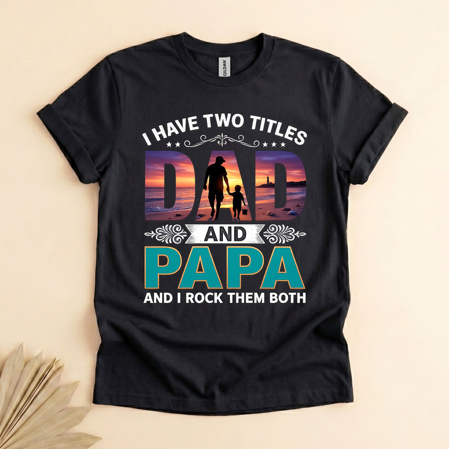 Dad and Papa Shirt, Retro Sunset Silhouette, Father's Day Tee