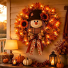 Fall Scarecrow Wreath for Front Door, Autumn Maple & Sunflower Harvest Door Wreath, Thanksgiving & Halloween Porch Decor