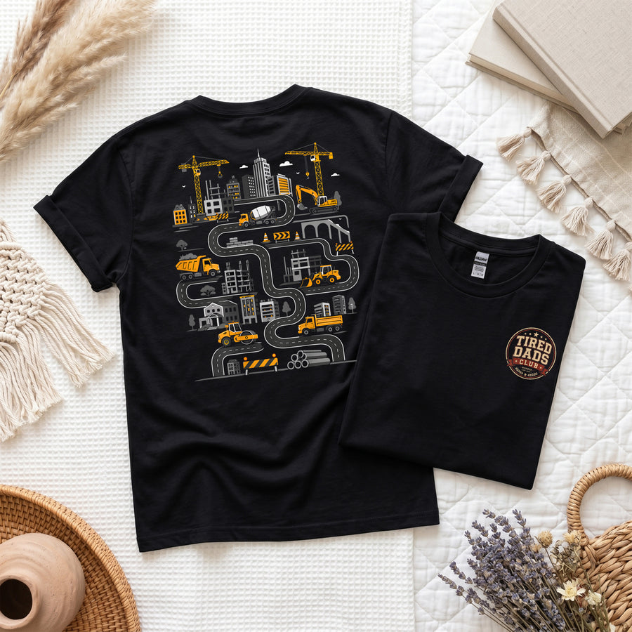 Funny Dad T-Shirt, Tired Dads Club, Construction Playmat Tee