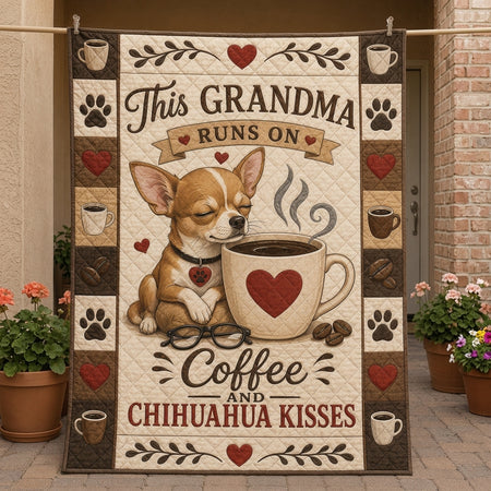 Chihuahua Grandma Quilted Blanket, Coffee Lover Gift