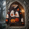 Halloween Quilted Hoodie, Cute Ghost Pumpkin Patchwork Sweatshirt