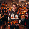 Halloween Quilted Hoodie, Cute Ghost Pumpkin Patchwork Sweatshirt