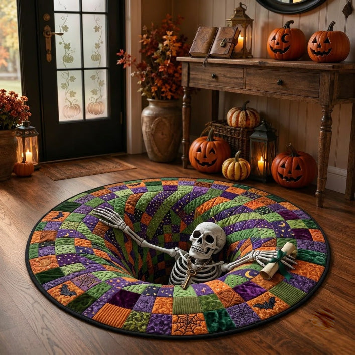Halloween Skeleton Rug, 3D Optical Illusion Round Floor Mat
