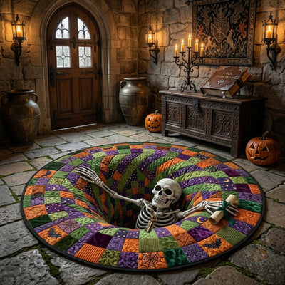Halloween Skeleton Rug, 3D Optical Illusion Round Floor Mat