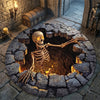 Skeleton Round Rug, 3D Illusion Fire Pit Halloween Floor Mat