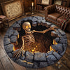 Skeleton Round Rug, 3D Illusion Fire Pit Halloween Floor Mat