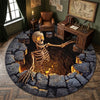 Skeleton Round Rug, 3D Illusion Fire Pit Halloween Floor Mat