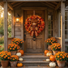 Handmade Highland Cow Fall Wreath with LED Lights, Autumn Maple Leaf & Sunflower Front Door Decor