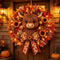 Handmade Highland Cow Fall Wreath with LED Lights, Autumn Maple Leaf & Sunflower Front Door Decor