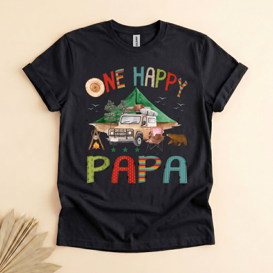 Happy Camper Papa Shirt, Retro Camping Tee, Father's Day Gift