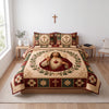 Jesus Christ Quilted Bedding Set, Religious Cross Floral Decor