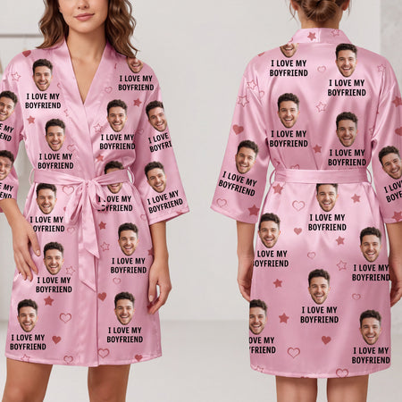 Personalized Husband Photo Satin Robe, Custom Face Gift for Wife
