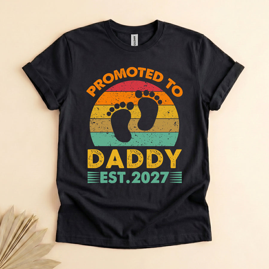 Promoted to Daddy 2027 T-Shirt, Retro New Dad Gift Tee
