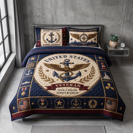 US Navy Veteran Quilt Bedding Set, Sailor Pride Gift