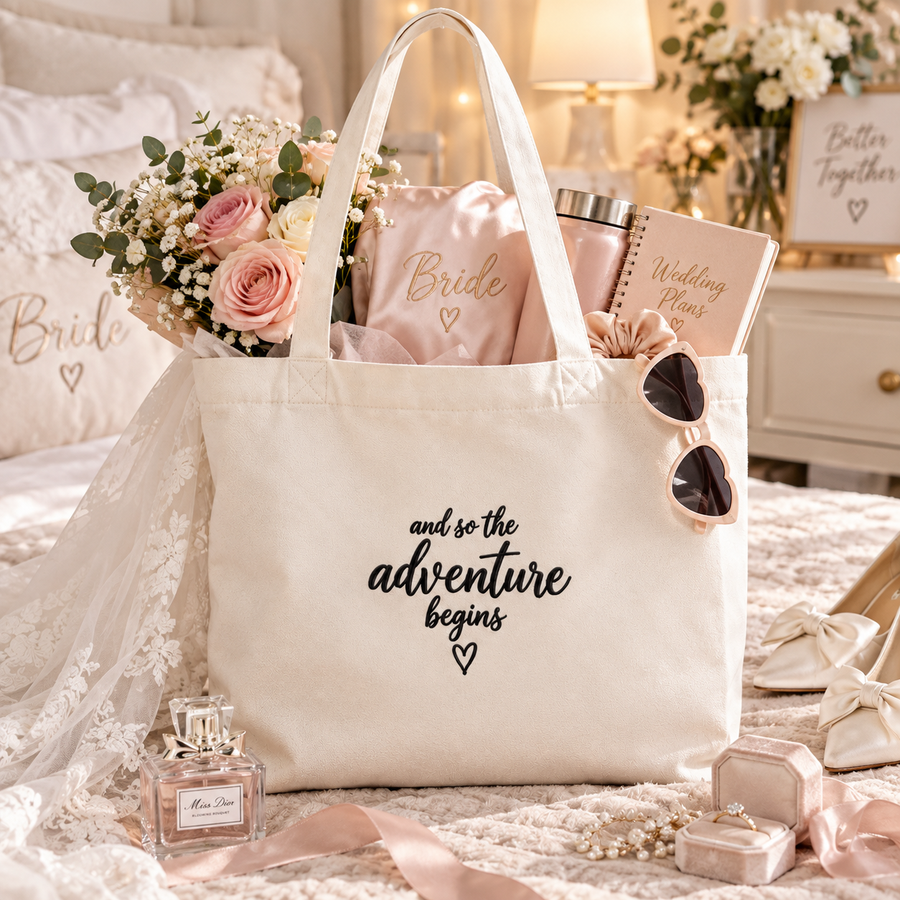 Embroidered And So The Adventure Begins Bride To Be Tote Bag
