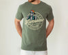 milytary green unisex t-shirt with a cool skeleton in sunglasses and cap flashing peace signs, awesome like my daughter shirt graphic