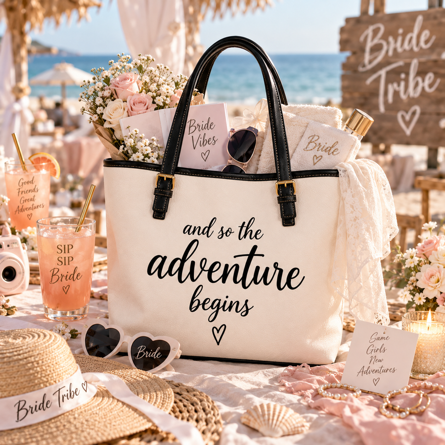 Bachelorette Tote Bag, And So the Adventure Begins Bride Gift